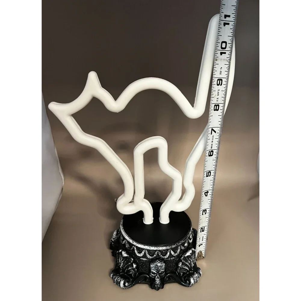 Halloween Spooky Cat Neon Lamp Desk Light Green Battery Operated Party Decor EUC
